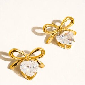 Gold Bow Heart Earrings